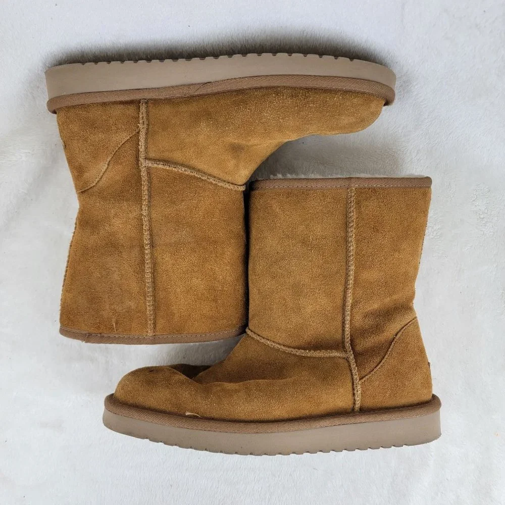 Koolaburra by UGG Tan Suede Faux Fur Lined Short Mid Calf Pull Up Boots Size 7
